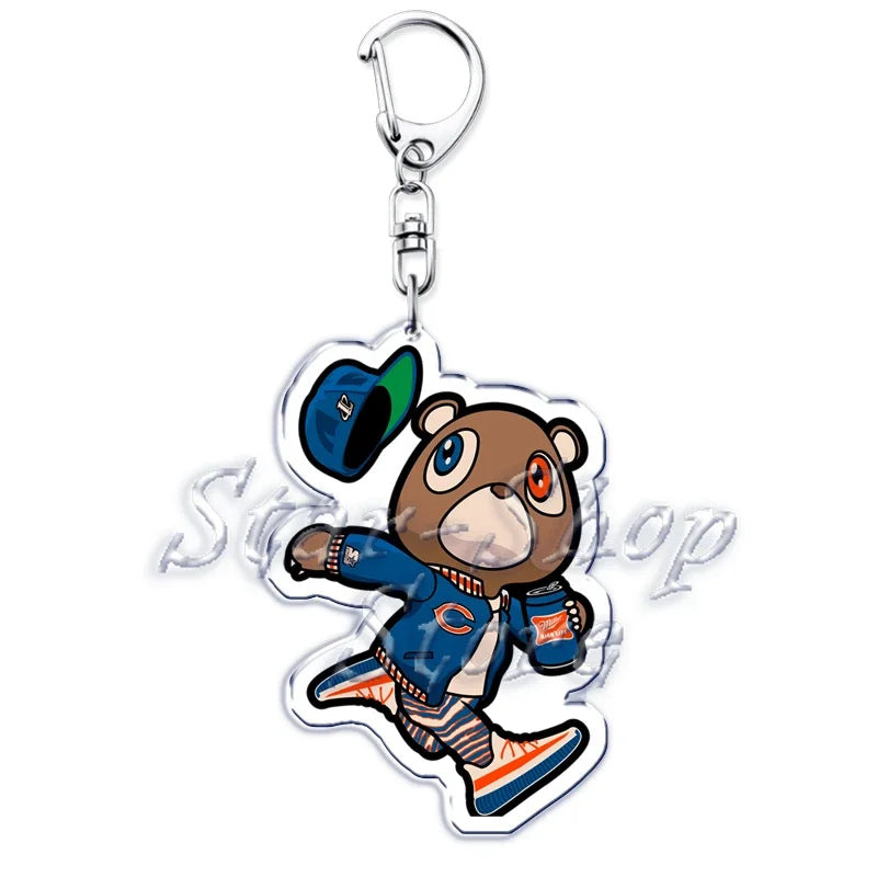 Popular Rapper YE Keychains for Accessories Bag Graduation Kanye Dropout Bear Key Chain Keyring Jewelry Fans Friends West Gifts