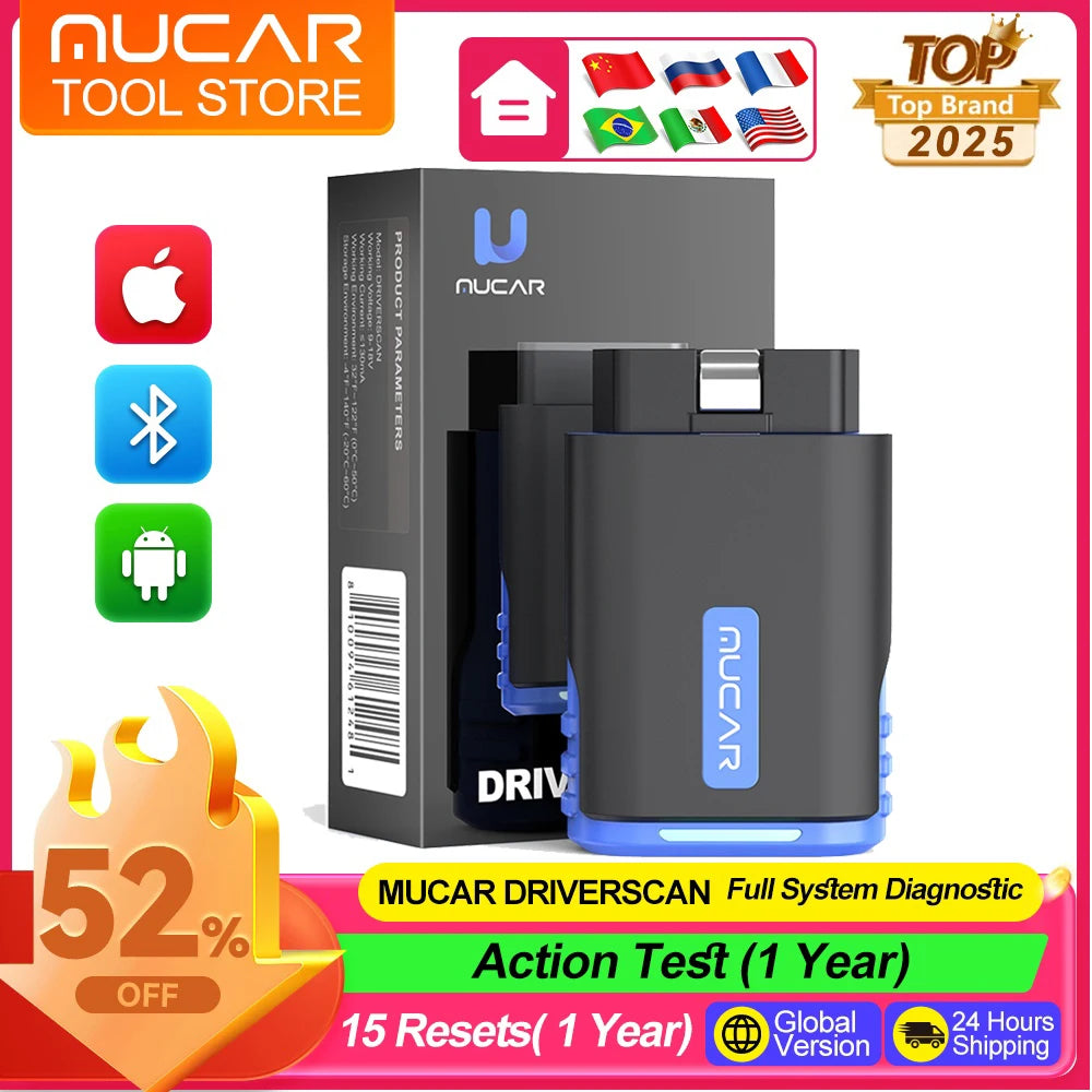 MUCAR Driverscan Car Diagnostic Scanner Full System Car Code Reader 15 Reset Bidirectional Control OBD2 Scanner
