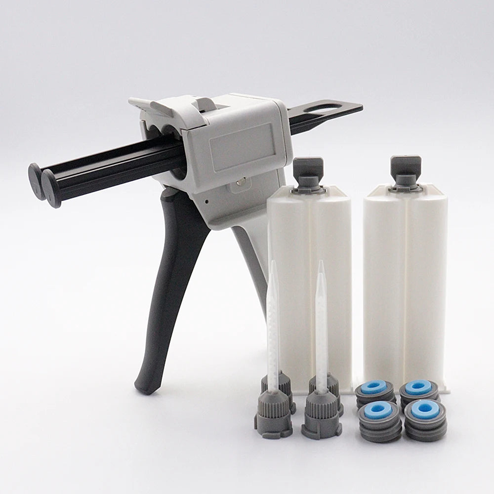 50ml Dispensing Gun AB Glue Gun Two-component Glue Gun 1:1/2:1 Epoxy Resin Gun With 4 Mixing Tubes 2 Empty Dual Cartridges