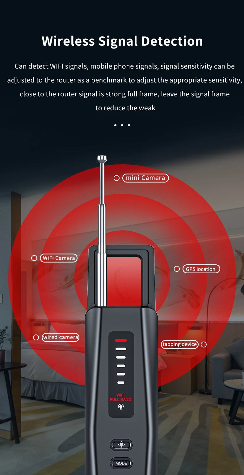 T011 Hidden Devices Detector Hotel Anti Candid Camera Detector Hunter GPS Bug Mini Camera RF Signal Scanner Camera Finder