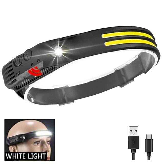 LED COB Induction Headlamp Built-in Battery Sensor Head Flashlight USB Rechargeable 5 Lighting Modes Waterproof Headlight
