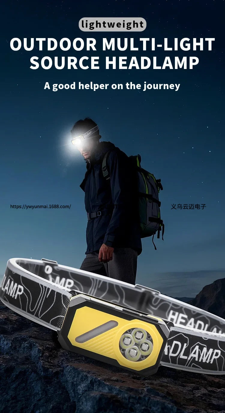LED Induction Headlight, Can Be Used As Portable Running Light with Cap Clip RGB Ambient Light, Multi-light Source