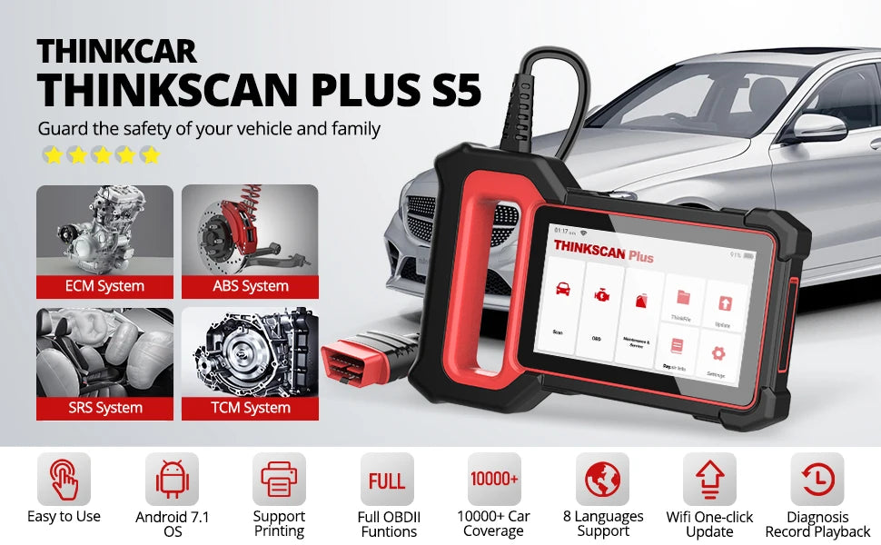 THINKCAR Thinkscan Plus S5 S6 OBD2 Auto Scanner diagnostic tools with ECM TCM ABS SRS system 5 resets Code Reader lifetime free