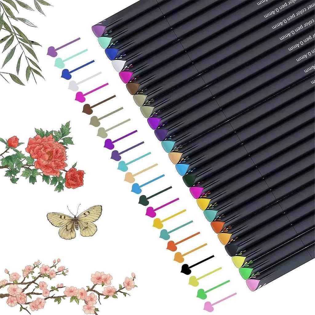 24pcs Fineliner Point Pens - for Coloring, Sketching, Outlining, and Drawing - Comfortable Grip, Vibrant Ink Flow, and Precise