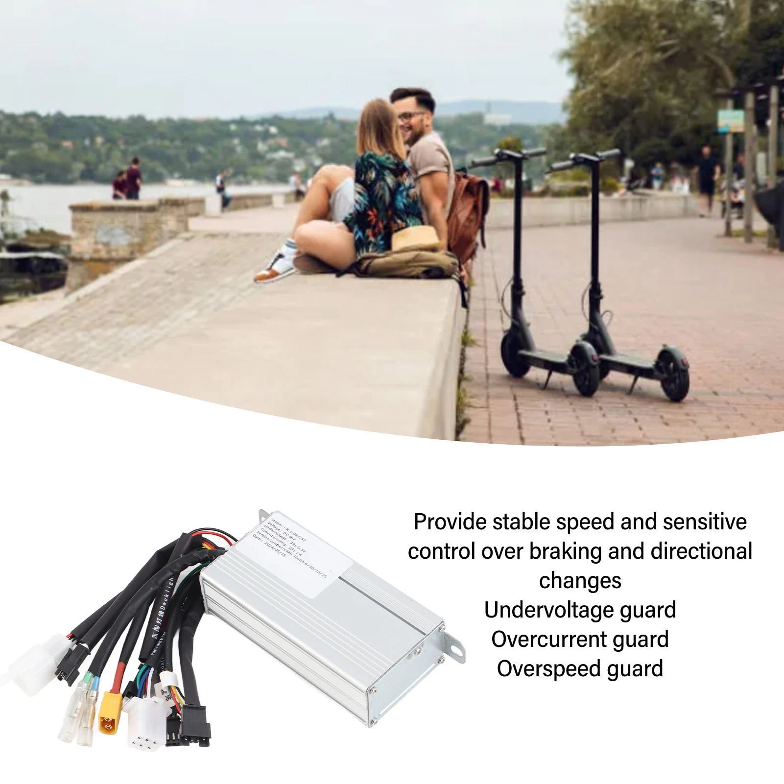 Electric Bike Motor Controller 48V Good Heat Dissipation Safe Dual Drive Electric Scooter Controller 800W for Electric Tricycle