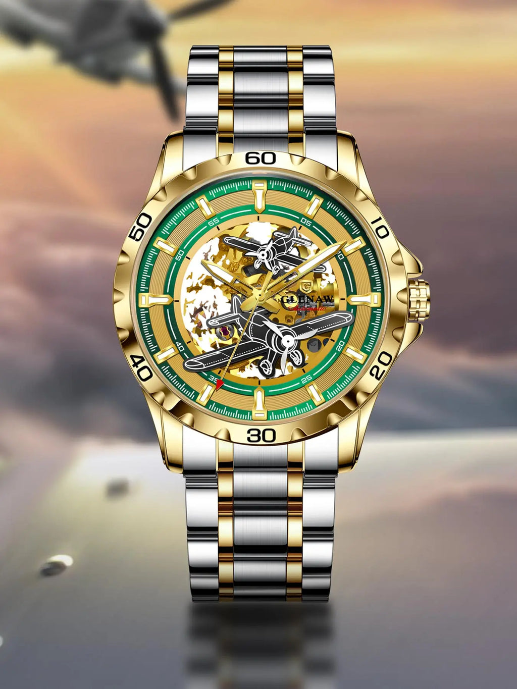 Glenaw Aircraft fully automatic mechanical men's watches, multi-color, trendy and fashionable personalized top brand watches