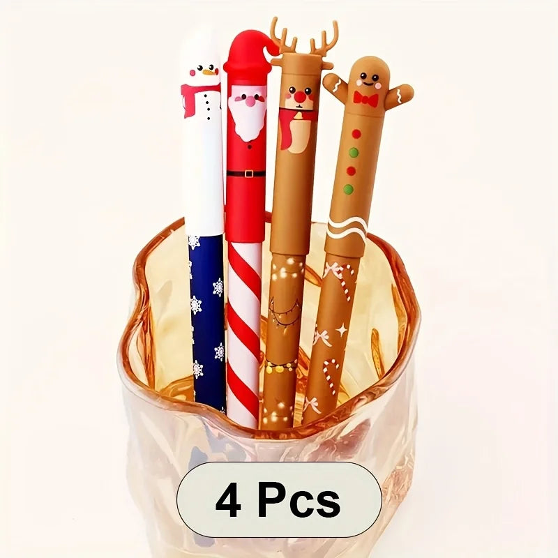 4pcs Xmas Erasable Pens -  Fine Tip, Quick-Dry, Smooth Writing, Mistake-Erasable, Student Note & Holiday Gift