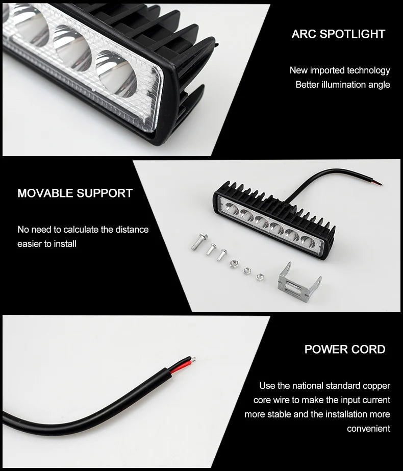 6 LED Motocycle Work Light High Bright Spotlight Offroad Automobile Truck Driving Fog Headlights DRL Driving Lamp 12V