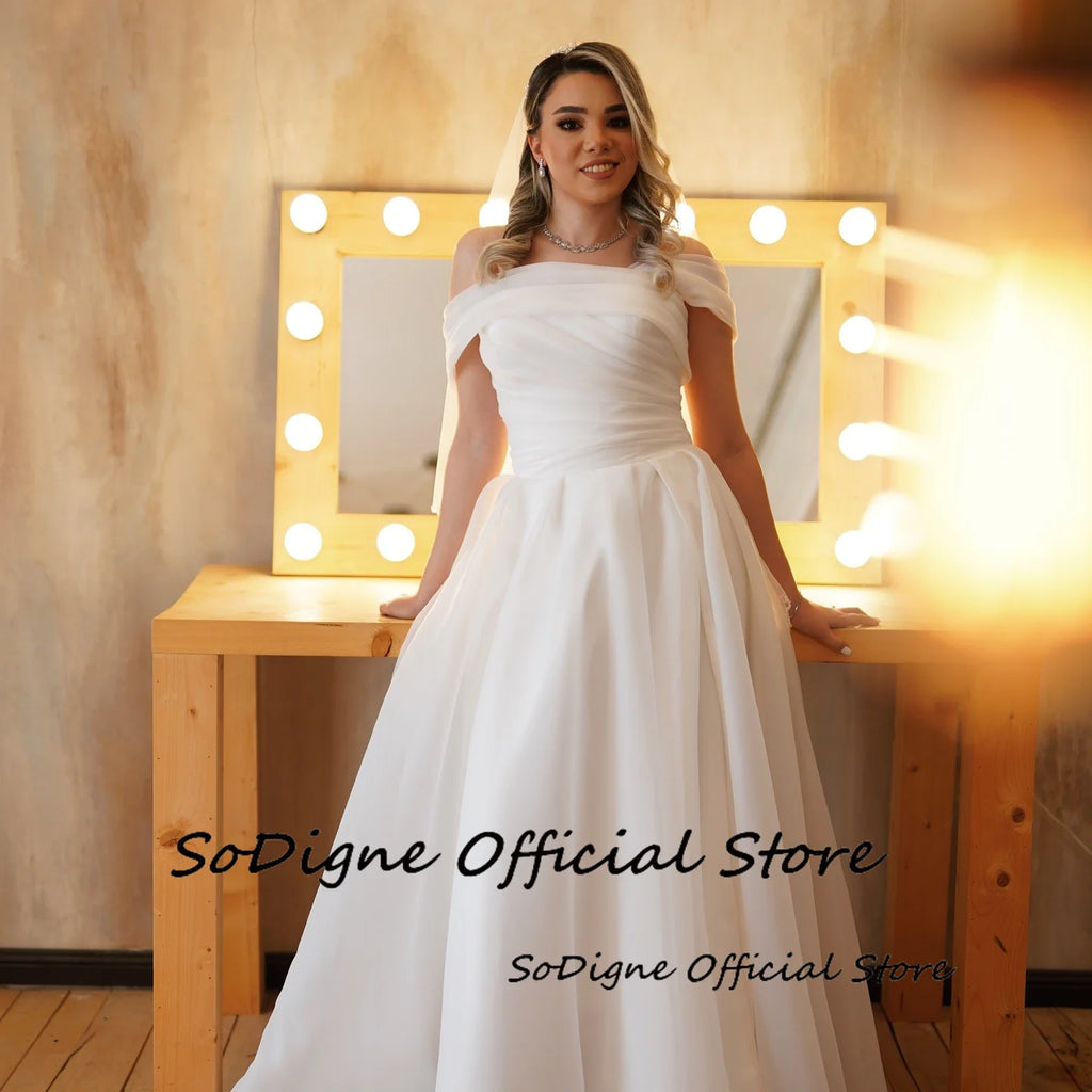 SoDigne A-line Off Shoulder Wedding Dresses Organza Sleeveless Bridal Dress Elegant Wedding Gown Robe De Mairee ﻿Customized