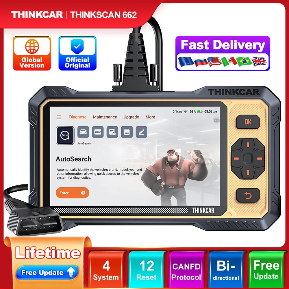 THINKCAR THINKSCAN 662 Auto OBD2 Scanner CAN-FD Bidirectional Test Free Update OIL Reset DPF ABS Brake SAS Car Diagnostic Tools