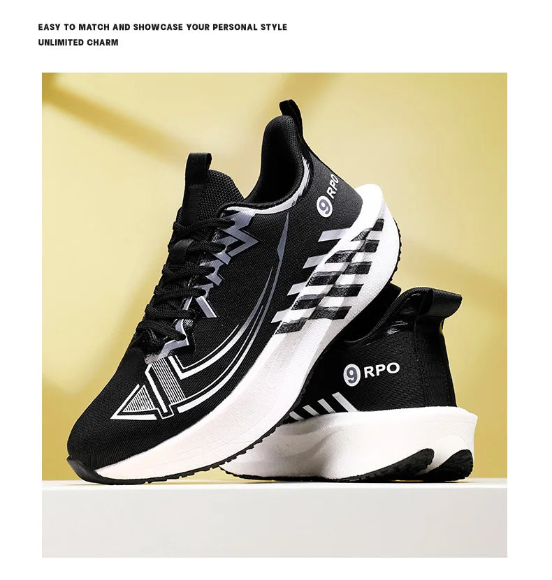 Sports and leisure shoes, men's shoes, marathon oversized air cushioned shoes, fly woven all season rubber, wear-resistant, anti