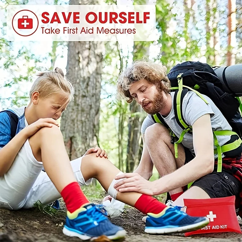 12 emergency first aid kits, including scissors, bandages, tape, and tweezers - compact red travel and car survival bag