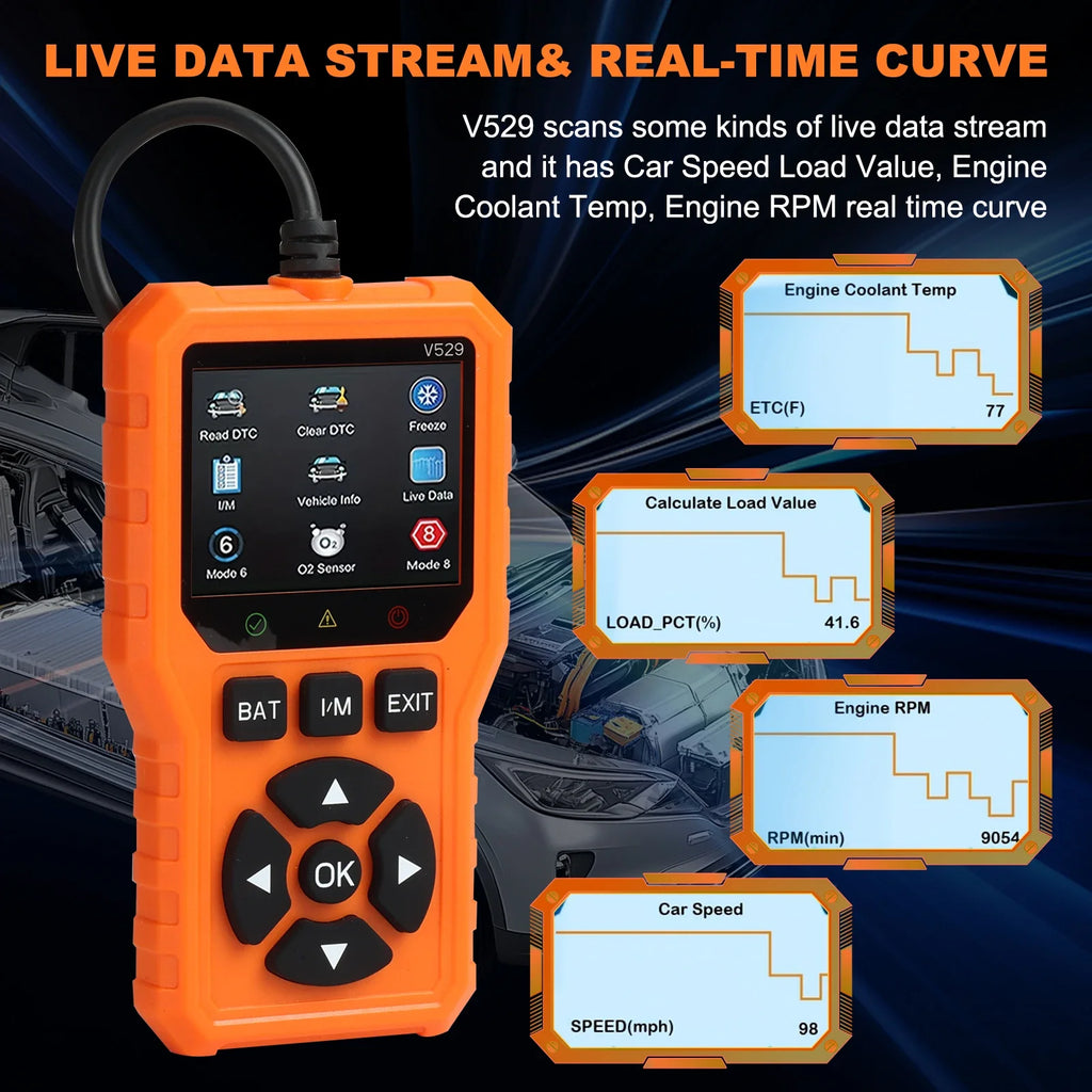 Car OBD2 scanner diagnostic tool is a comprehensive car code reader and engine fault scanner suitable for all vehicles
