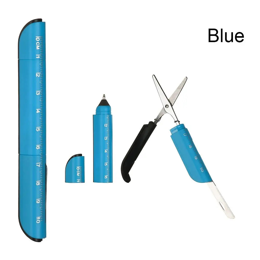 Creative Multifunction Ballpoint Pen with Folding Scissors Knife Ruler Candy Color Pens for Writing Office School Stationery