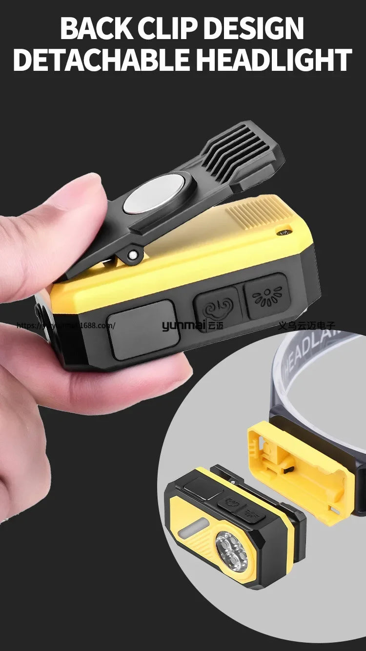 LED Induction Headlight, Can Be Used As Portable Running Light with Cap Clip RGB Ambient Light, Multi-light Source