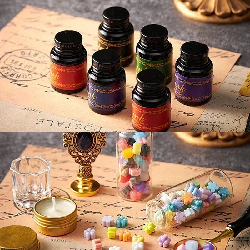 European Style Quill Pens Set with Ink New Retro Dipping Quill Pen Wholesale Lacquer Seal Student Dip Pencil Feather Pen Gifts