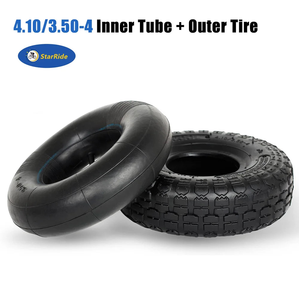 4.10/3.50-4 410/350-4 4.10-4 Tire and Inner Tube for Warehouse Cars Scooter Wheel Hand Truck Lawn Mower Dollies Wheelbarrow