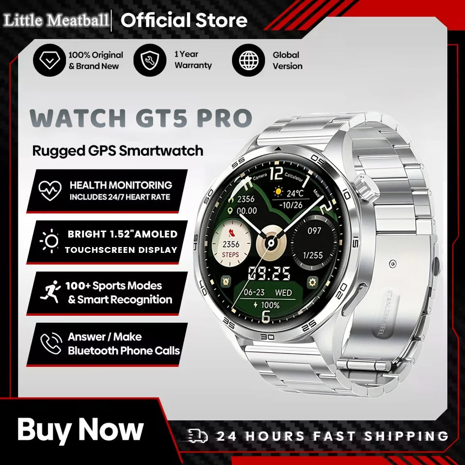 2025 New Watch GT5 Pro Smart Watch for Men - GPS Motion Tracking AI Voice Wireless Call Fitness Tracker for Outdoor Sports
