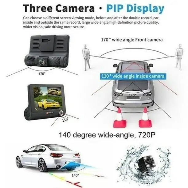 Car DVR 3 Cameras Full HD 1080P Dual Lens Car DVR Camera 4.0 inch LCD Screen with 170 Degree Rear View Loop Recording