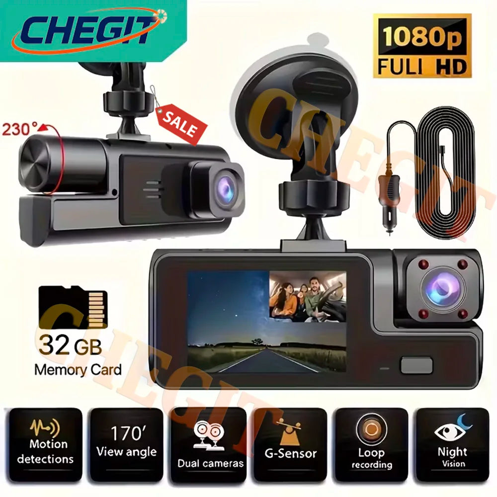 3Lens Dash Cam for Cars 2" Car DVR 1080P Video Recorder Front Rear View Camera for Vehicle Night Vision Black Box Car Assecorie