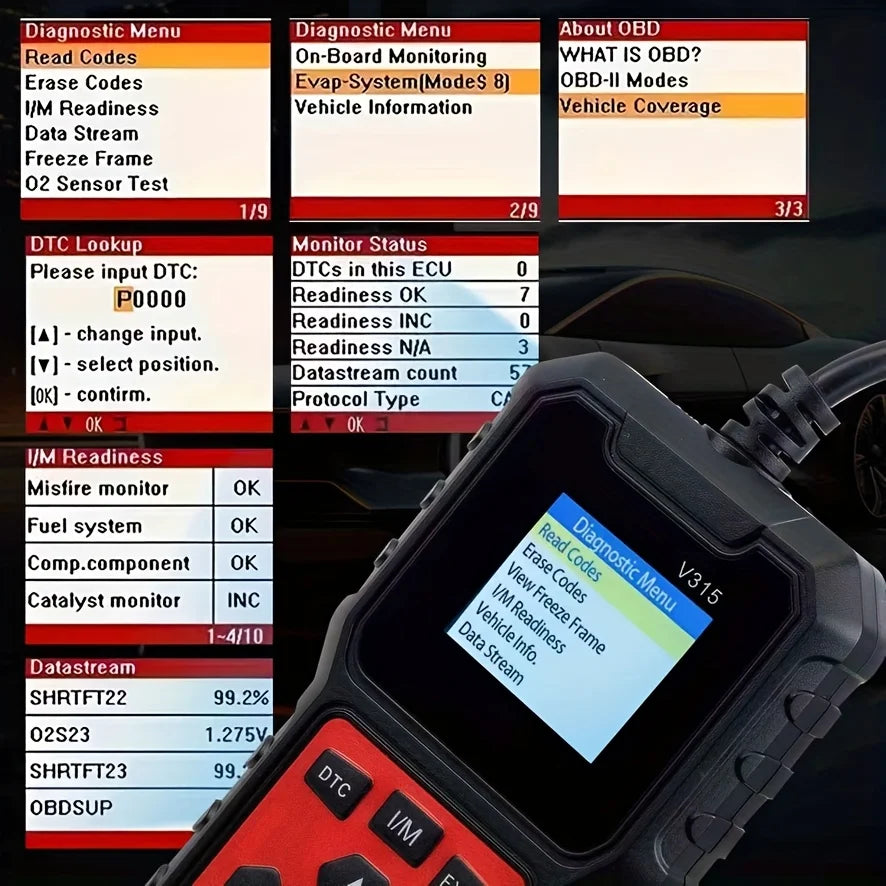 Car Diagnostic Scanner [V315] - 10-Second Fault Code Reader, Suitable for 99% of Vehicles (Obd2/Eobd Compatible), Suitable for DIY and Professional Mechanics.