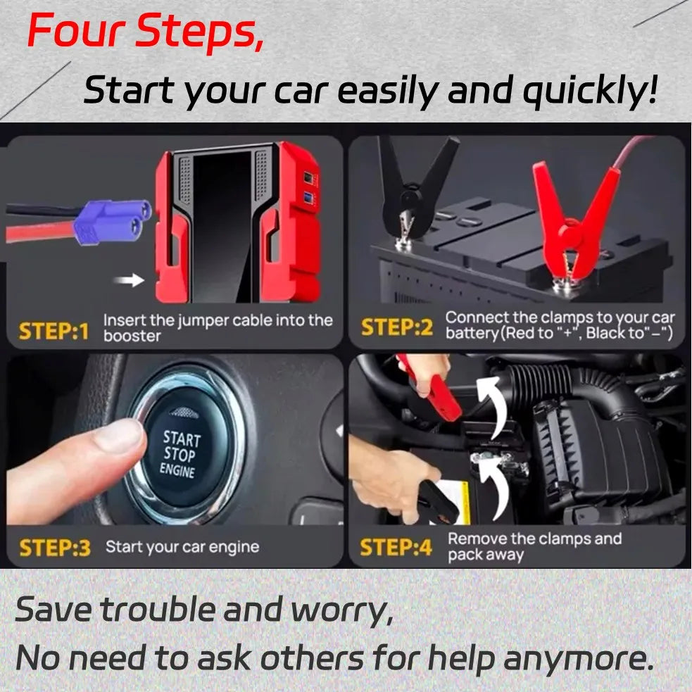 Portable Car Jump Starter,Universal 12V Car Battery Jump Starter with Jumper Cables,Multifunctional Power Bank with Flashlight