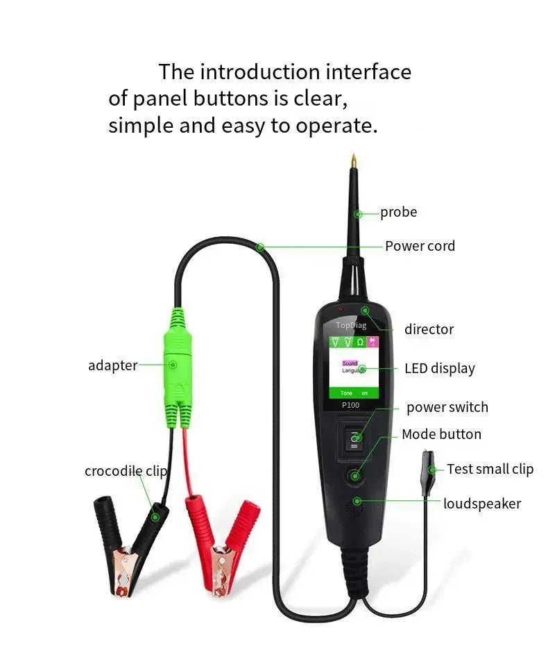 TopDiag P100 2m Scanner EC150 12V24V Car Truck Power Scan Electric Circuit Probe Car Battery Tester Automotive Diagnostic Tools