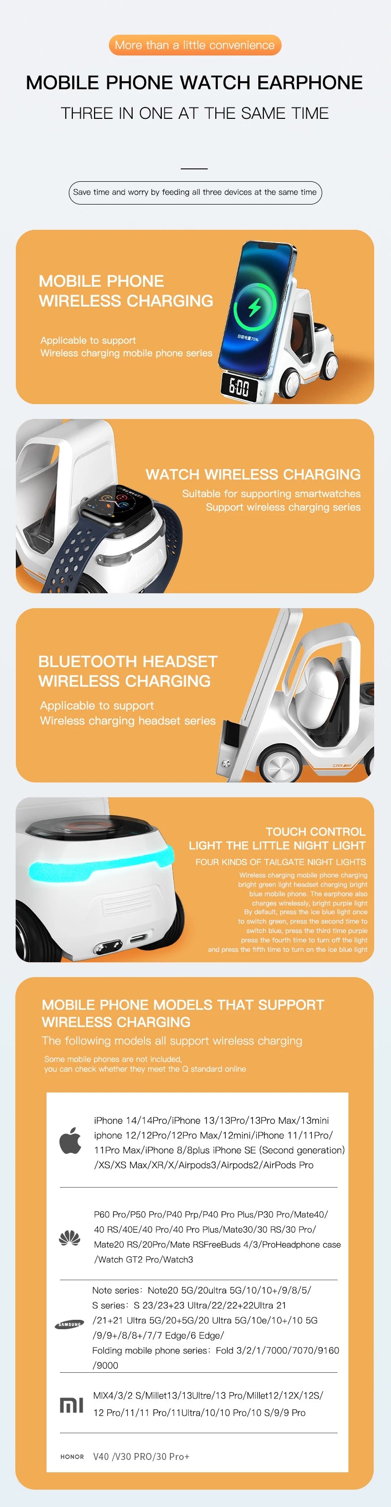 Wireless Charger 4 in 1 Forklift Design Fast Charging Dock with Alarm Clock Time For iPhone/iWatch/AirPods Pro