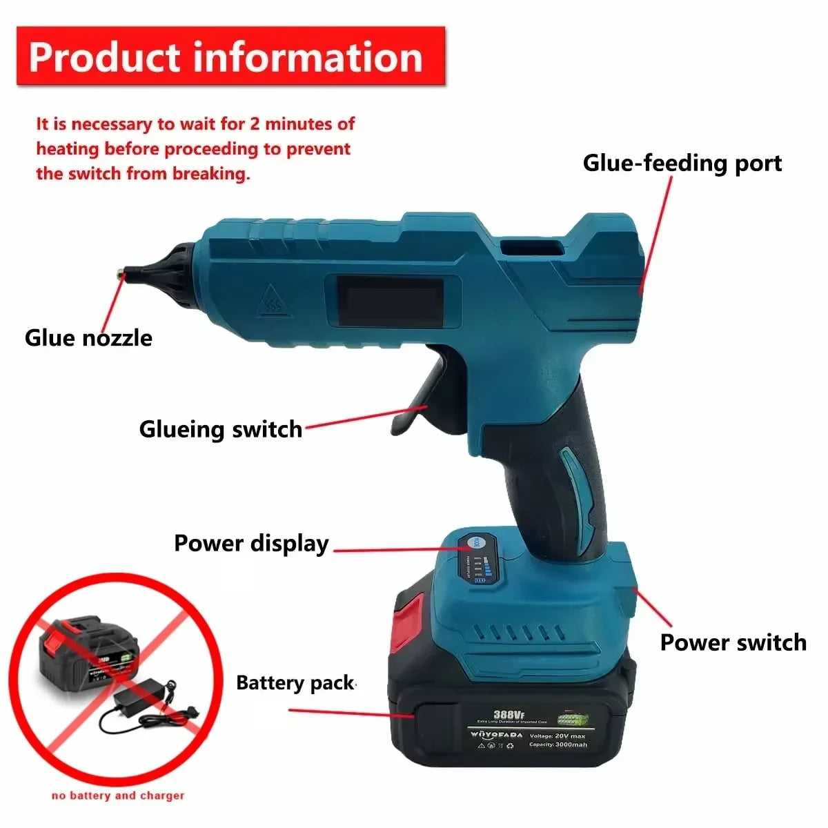 Wireless Electric Hot Melt Glue Gun with Holder DIY Crafting Welding Air Gun for Home Repairs and Creative Projects No Battery