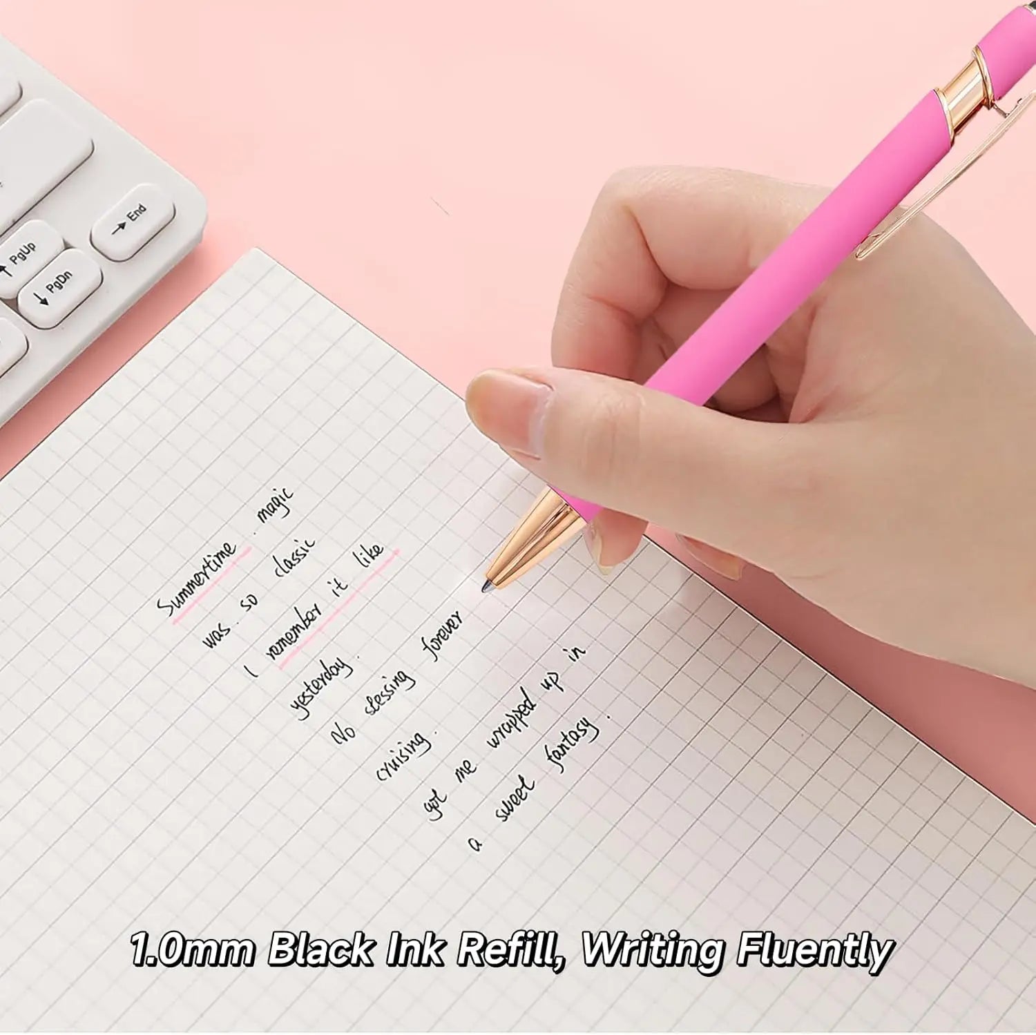 Pink Pens for Women 6 Pcs Cute Pens Ballpoint Pens Bulk 1.0mm Medium Point Black Ink Pens Office and School Supplies Fancy Nice