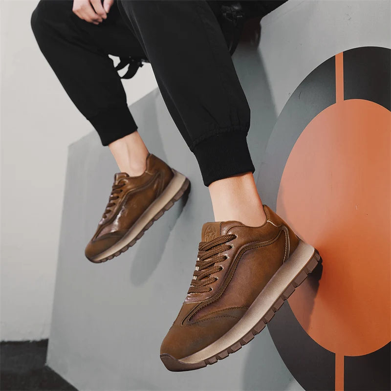 New solid-color sports shoes - Men's genuine leather low-top slip-on covered driving shoes - Sports shoes - Excellent comfort