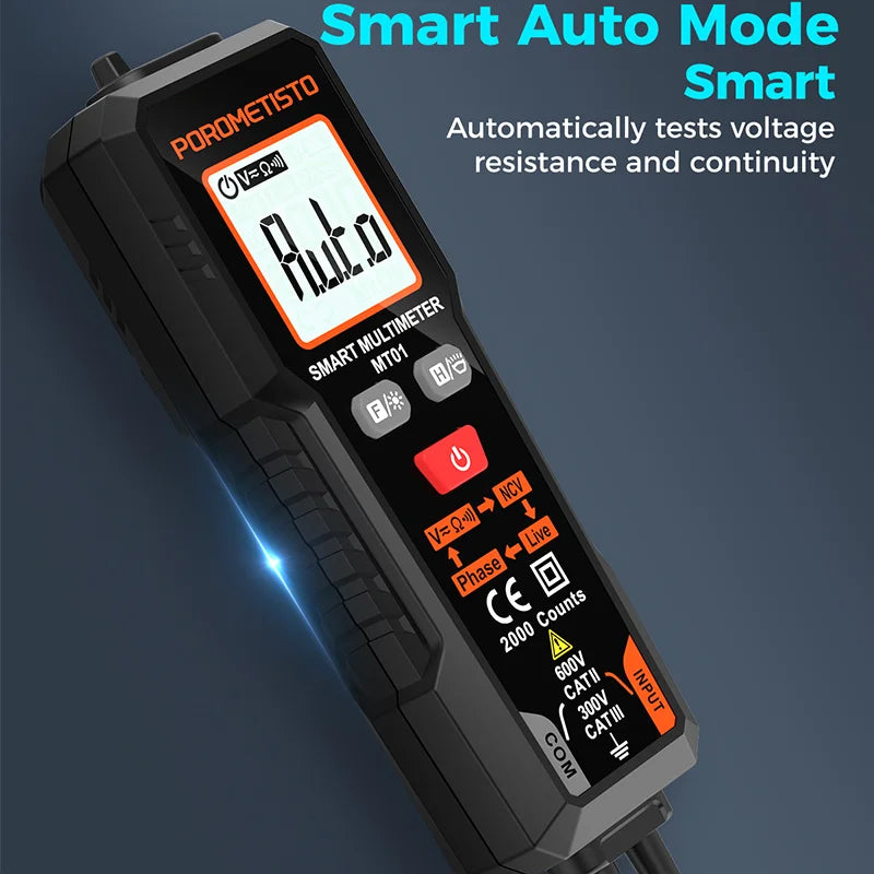 MT01 Digital Multimeter 2000 Counts 600V AC/DC Volt Meter Auto-ranging NCV Phase Sequence Resistance Multimetre with Backlight