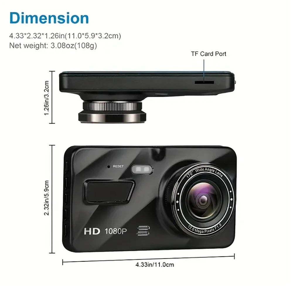 Dual Lens 1080P HD for Cars 4inch Touch Screen Dash Cam Car DVR Video Recorder Front and Rear View Camera for Vehicle Black Box