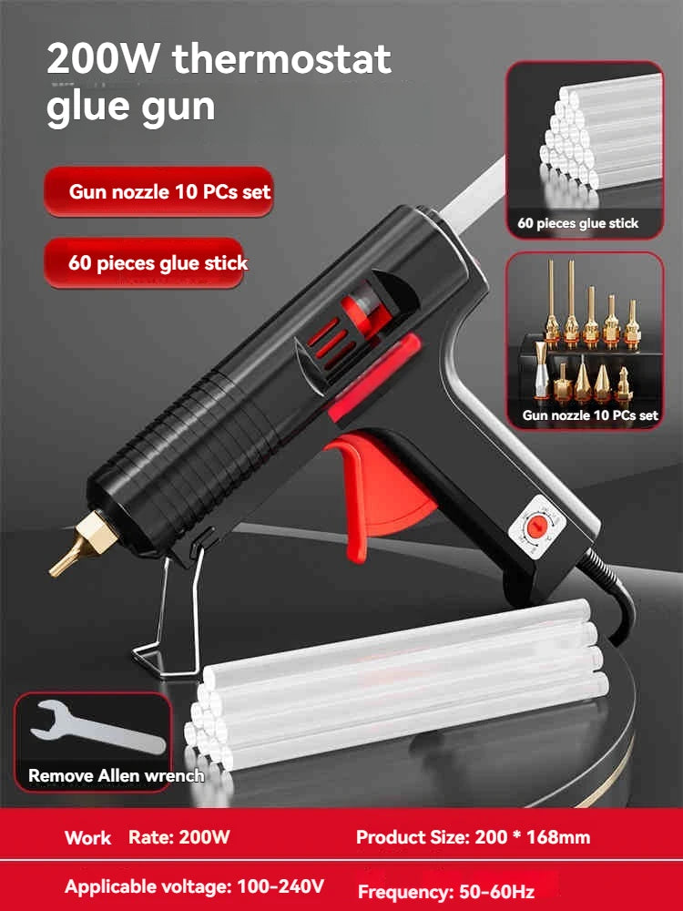 Industrial Hot Glue Gun 200W - Professional Heavy Duty Kit w/10 Nozzles & 30 Glue Sticks Fast Heat Up for DIY/Craft/Repair