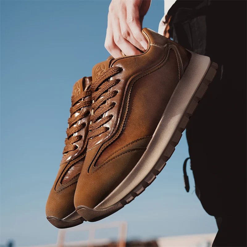 New solid-color sports shoes - Men's genuine leather low-top slip-on covered driving shoes - Sports shoes - Excellent comfort