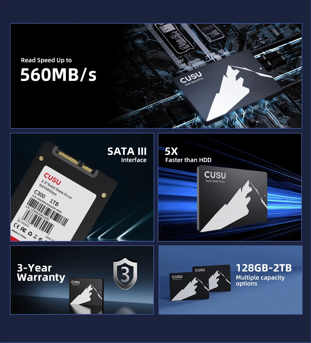 CUSU SATA SSD 128gb 256gb 512gb 1tb 2tb SSD Hard Drive SATA3 Solid State Disk for PC Laptop Desktop
