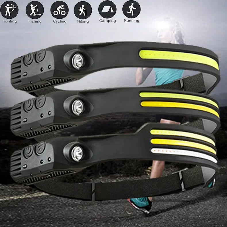 LED COB Induction Headlamp Built-in Battery Sensor Head Flashlight USB Rechargeable 5 Lighting Modes Waterproof Headlight