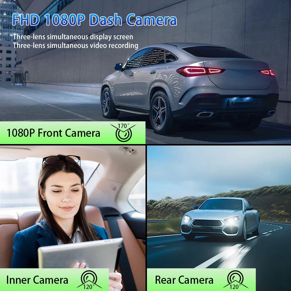 3Lens Dash Cam for Cars 2" Car DVR 1080P Video Recorder Front Rear View Camera for Vehicle Night Vision Black Box Car Assecorie
