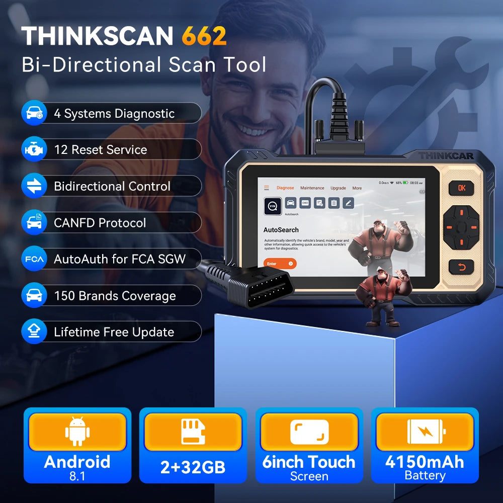 THINKCAR THINKSCAN 662 Auto OBD2 Scanner CAN-FD Bidirectional Test Free Update OIL Reset DPF ABS Brake SAS Car Diagnostic Tools