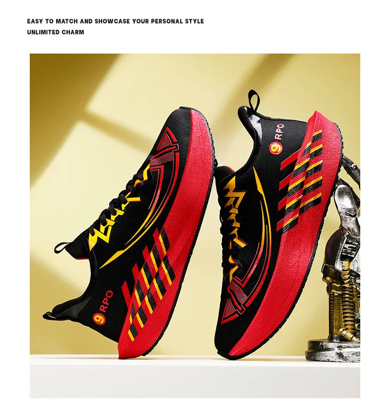 Sports and leisure shoes, men's shoes, marathon oversized air cushioned shoes, fly woven all season rubber, wear-resistant, anti
