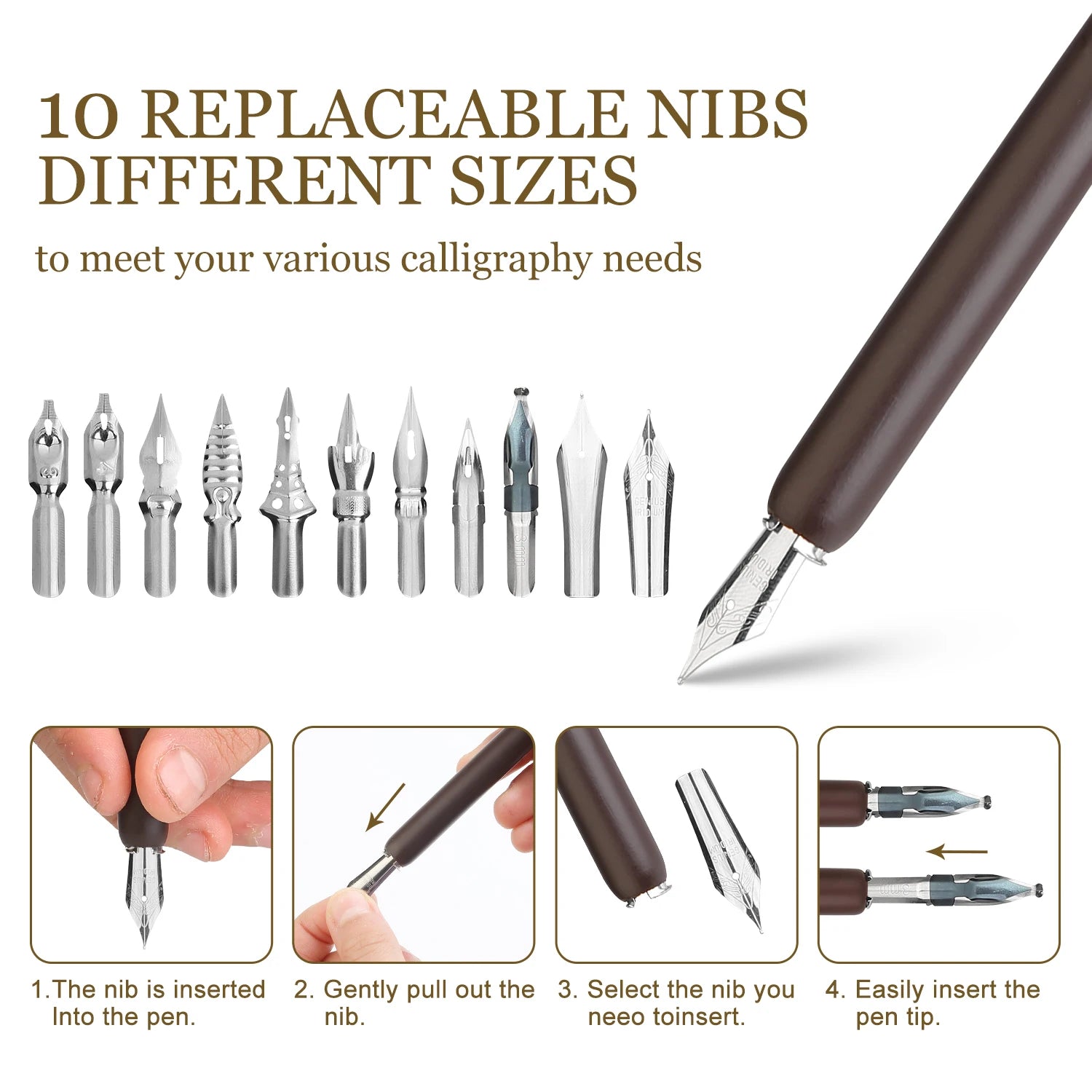Calligraphy Set for Beginners Wooden Pen and Ink Set Fancy Pens with Black Ink and 11 Nibs for Lettering, Journaling, Signing