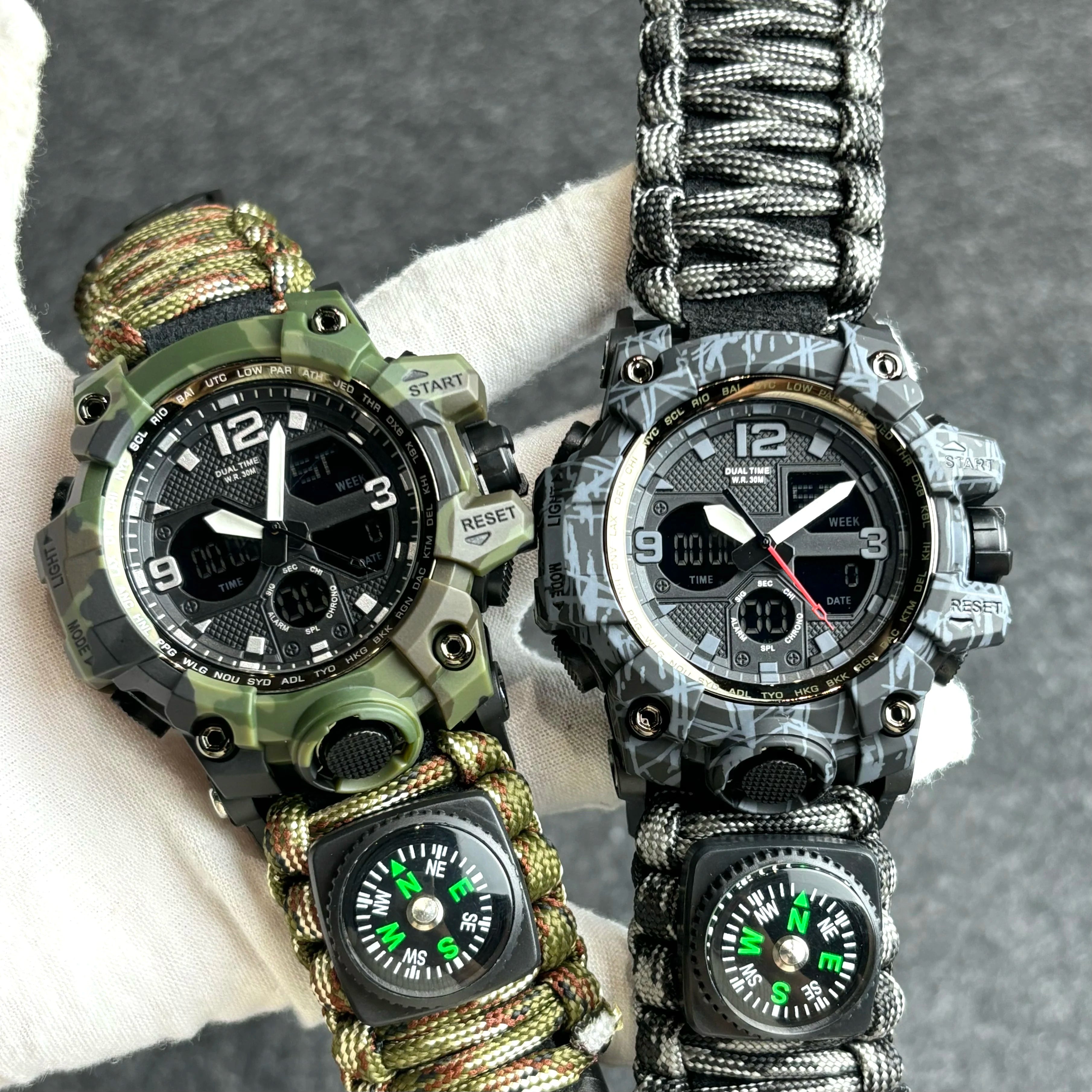 Military Watches Men's Camouflage LED Digital Watch Outdoor Survival Watch Multifunctional Waterproof Dual Display Digital Watch