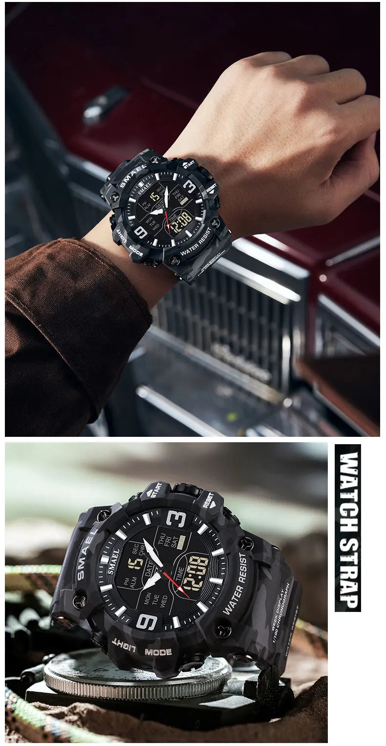 Military Watches Men Sport  Watch Waterproof Alarm Clock Dual Time Wristwatches Digital 8049B Army Watches Military