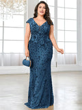 XUIBOL Plus Size  Elegant Sequin Evening Dress Long 2024 Women Mermaid Formal Deep V-neck Prom Luxury Wedding Party Dresses