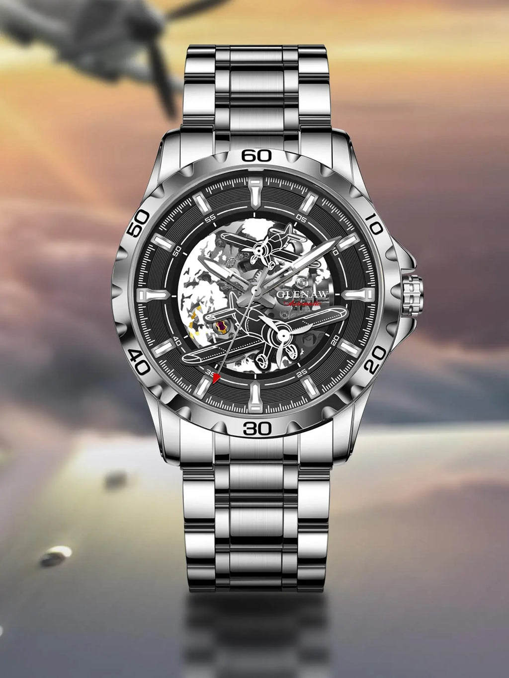 Glenaw Aircraft fully automatic mechanical men's watches, multi-color, trendy and fashionable personalized top brand watches