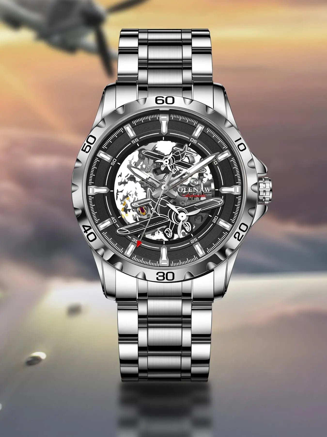 Glenaw Aircraft fully automatic mechanical men's watches, multi-color, trendy and fashionable personalized top brand watches