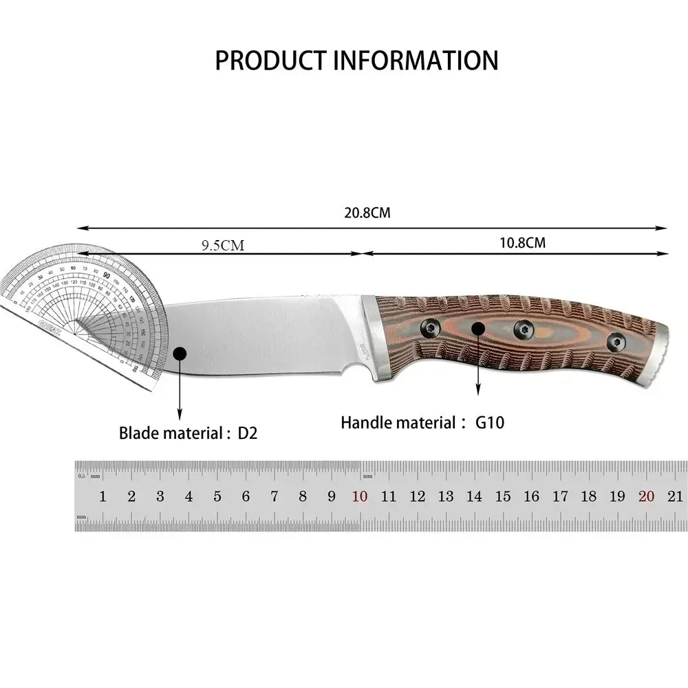 Hunting Knife with Sheath - BK-853 Fixed Blade knives, D2 Steel & G10 Handle for Camping, Survival, EDC Tactical Tool