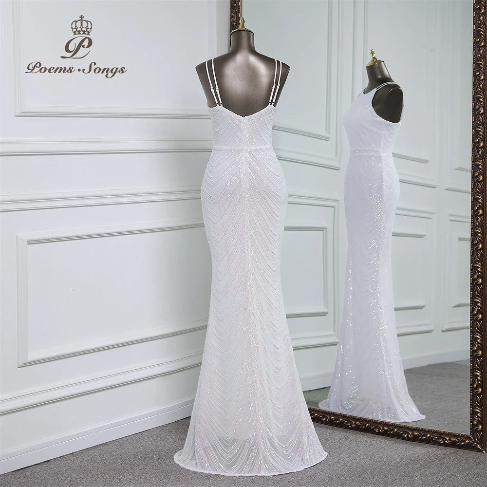 luxury sequins mermaid evening dress With Detachable Chiffon Train Prom Dress evening party dresses for women wedding party
