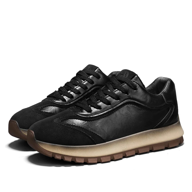 New solid-color sports shoes - Men's genuine leather low-top slip-on covered driving shoes - Sports shoes - Excellent comfort