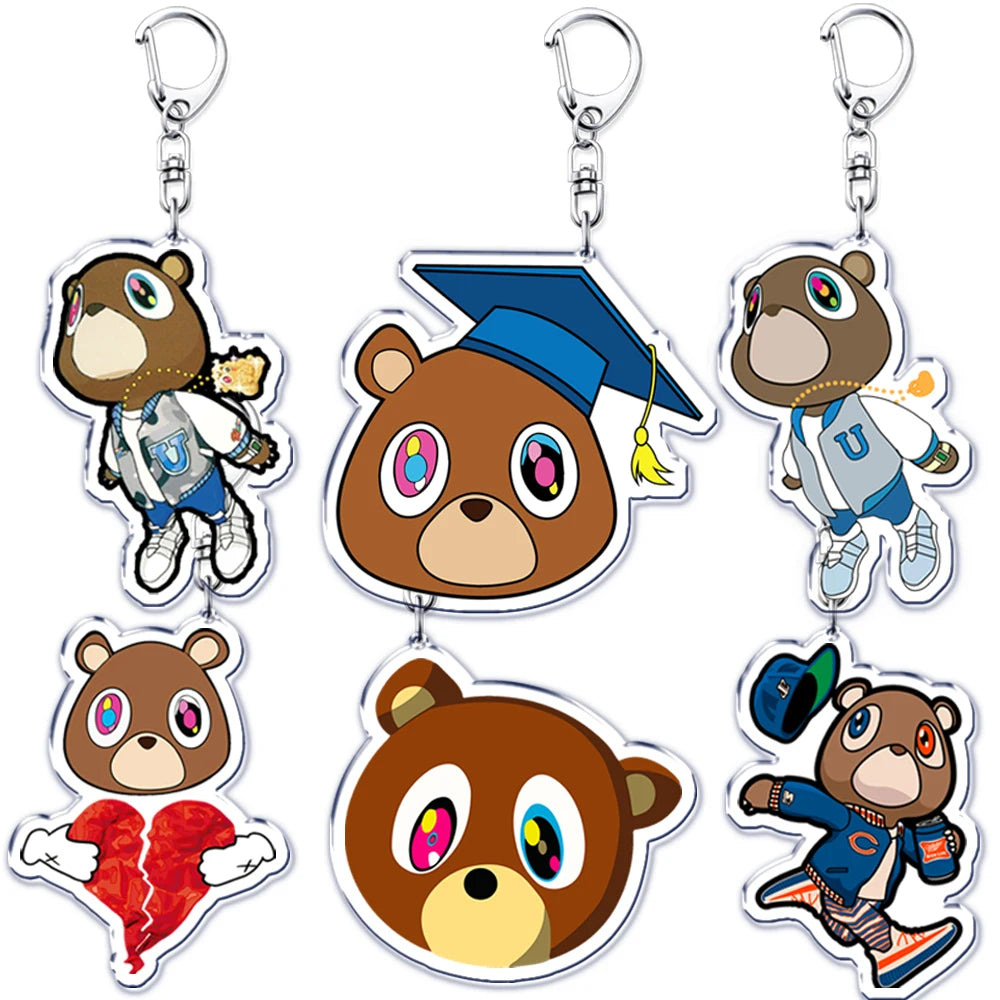Popular Rapper YE Keychains for Accessories Bag Graduation Kanye Dropout Bear Key Chain Keyring Jewelry Fans Friends West Gifts